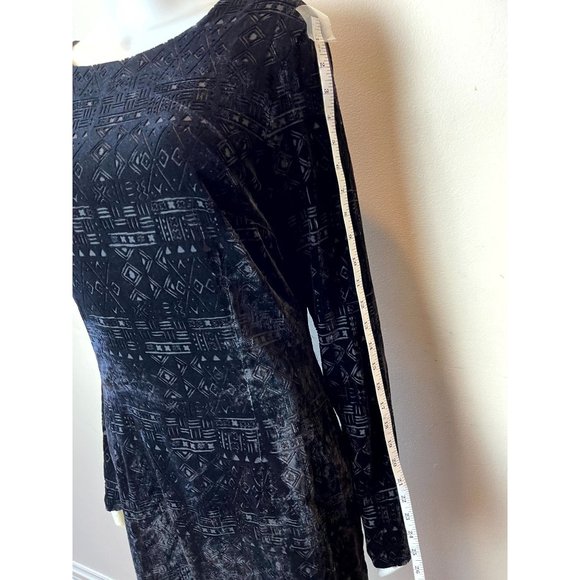 DOLCE VITA Women Reef Aztec Velvet Blouson Dress Back Hole Short Sleeve Black L - Picture 4 of 9